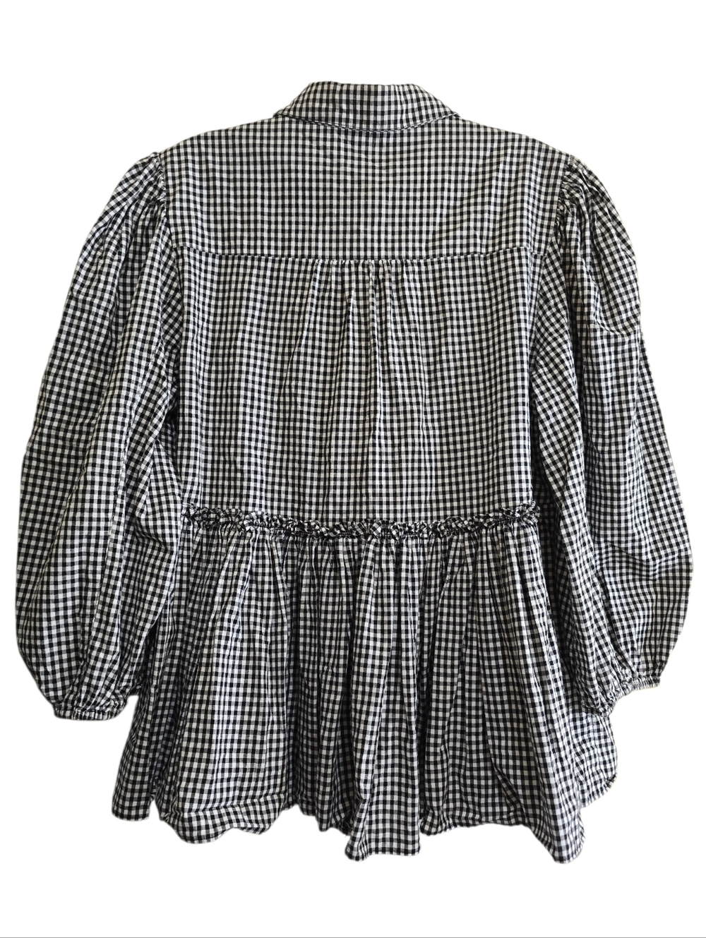 Cinq A Sept Gingham Peplam Button Up Shirt Small Black White - Picture 6 of 8
